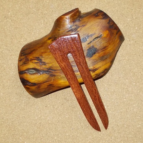 Bubinga 2 prong hair fork by Jeter and sold in the UK by Longhaired Jewels